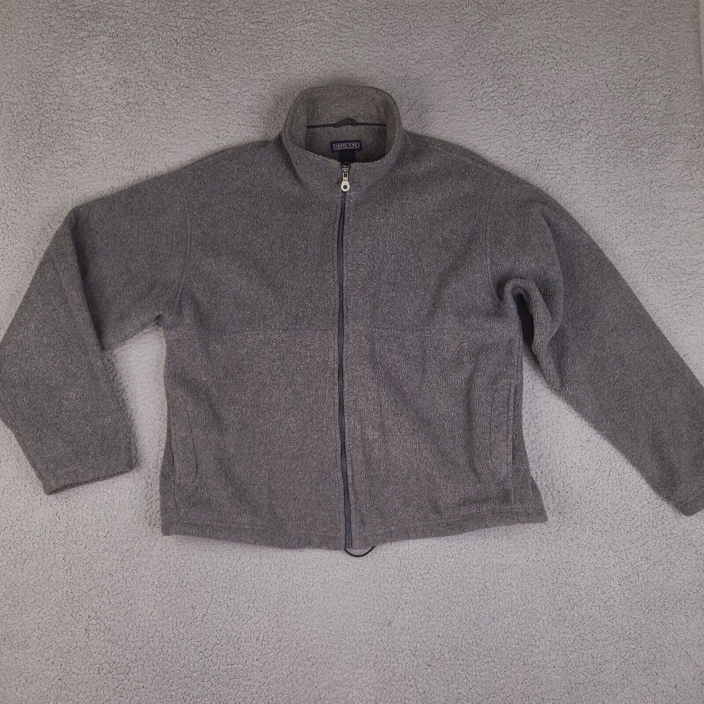 Vintage Lands End Jacket Mens Large Gray Fleece Full Zip Mock Neck Made In USA